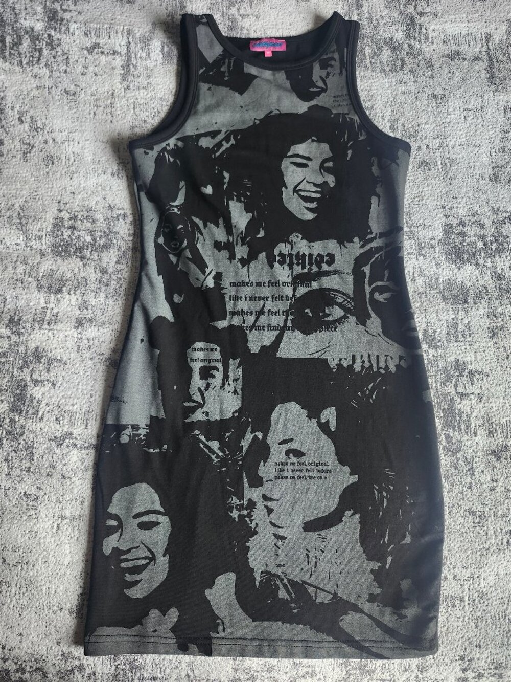 EDIKTED Black Grey Screen Print Mini Model Tank Dress